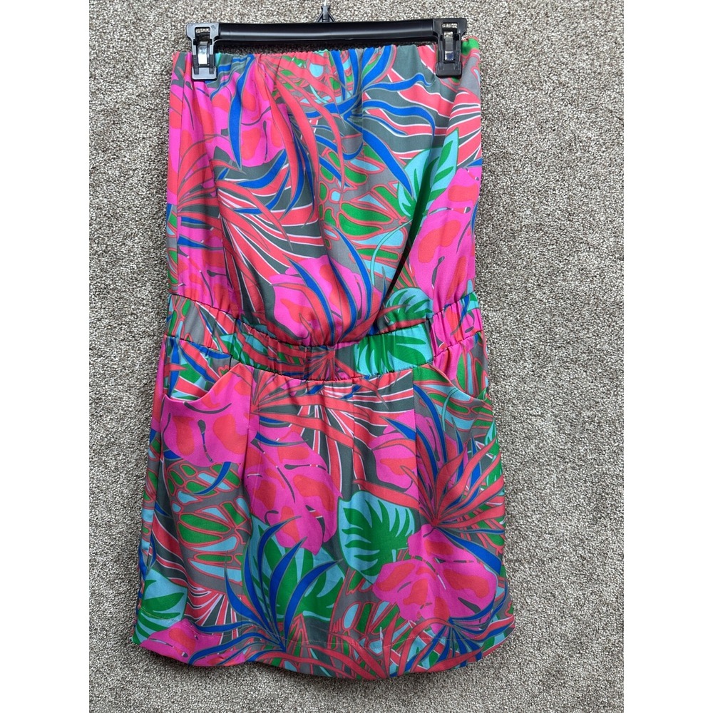 Collective Concepts Women's Small~Strapless (Bandaue) Dress~Pink Floral~Pockets